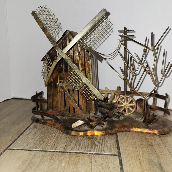 Other - Music Box-Windmill-Copper Tone Metal w Movement-Vintage